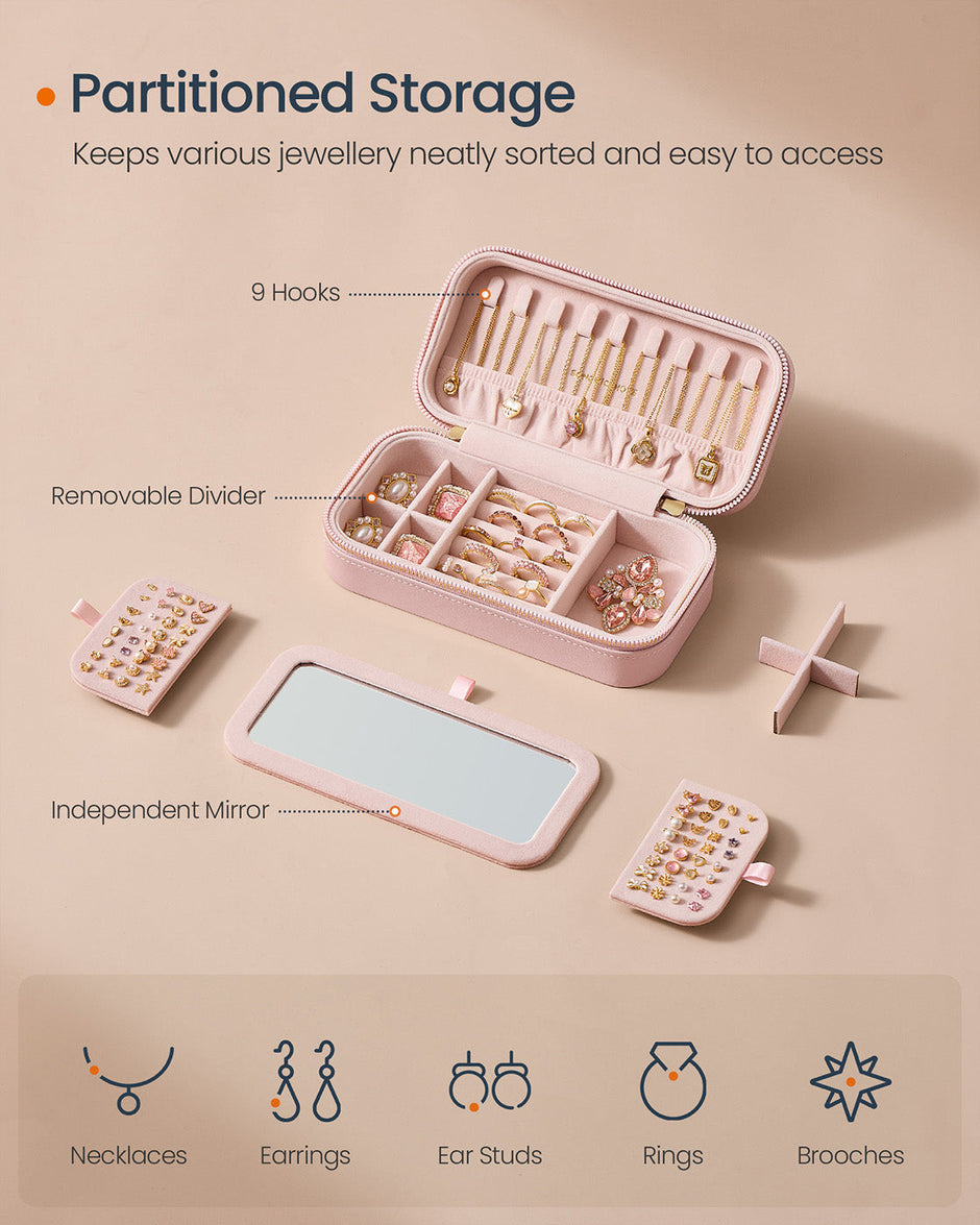 Small Jewellery Case – PU – Jelly Pink – Portable with Mirror