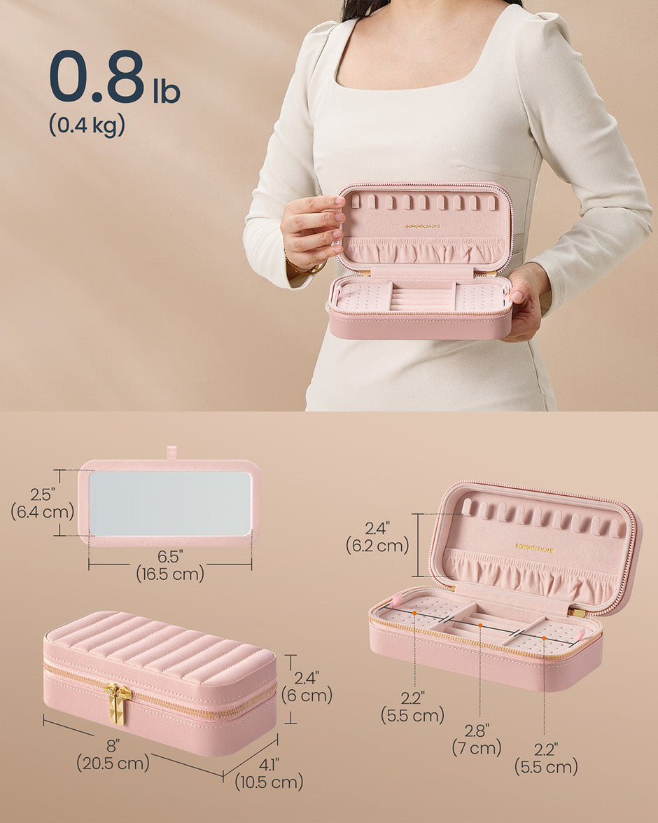 Small Jewellery Case – PU – Jelly Pink – Portable with Mirror