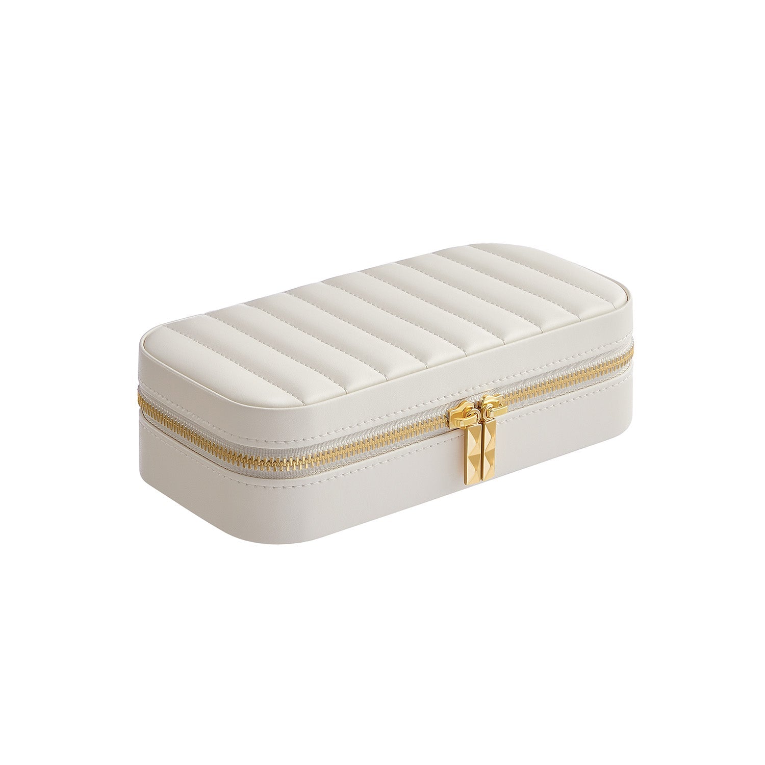 Jewellery Case – PU – Cloud White – Portable with Mirror and Zippers