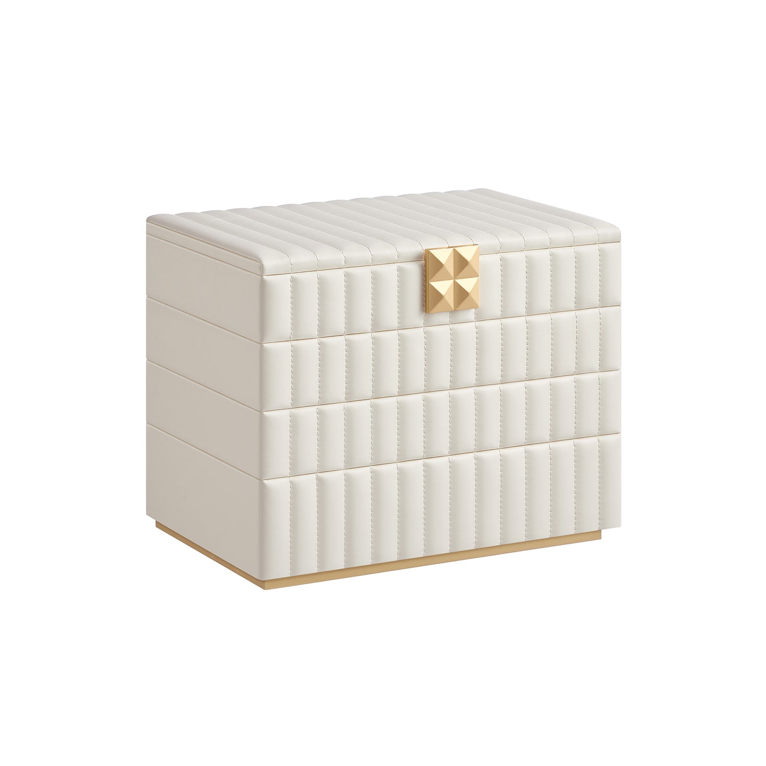 Stackable Jewellery Box – PU – Cloud White – 4-Tier with Mirror and Floating Effect