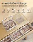 Stackable Jewellery Box – PU – Cloud White – 4-Tier with Mirror and Floating Effect