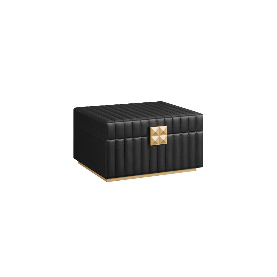 Jewellery Box – PU – Ink Black – 2-Tier with Mirror and Removable Tray
