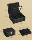 Jewellery Box – PU – Ink Black – 2-Tier with Mirror and Removable Tray