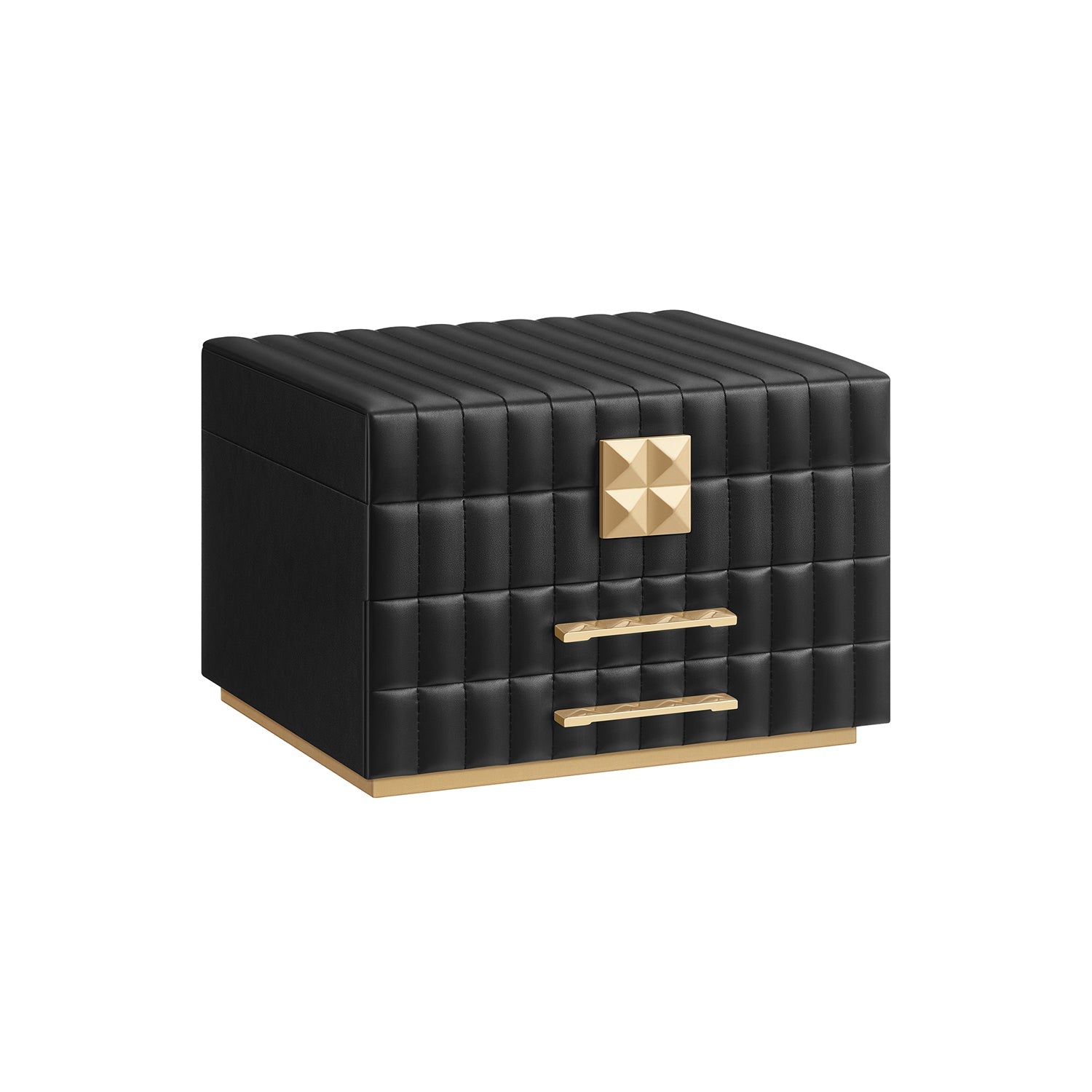 Jewellery Box – PU – Ink Black – 3 Tiers with Mirror and Drawers