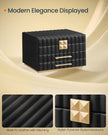 Jewellery Box – PU – Ink Black – 3 Tiers with Mirror and Drawers