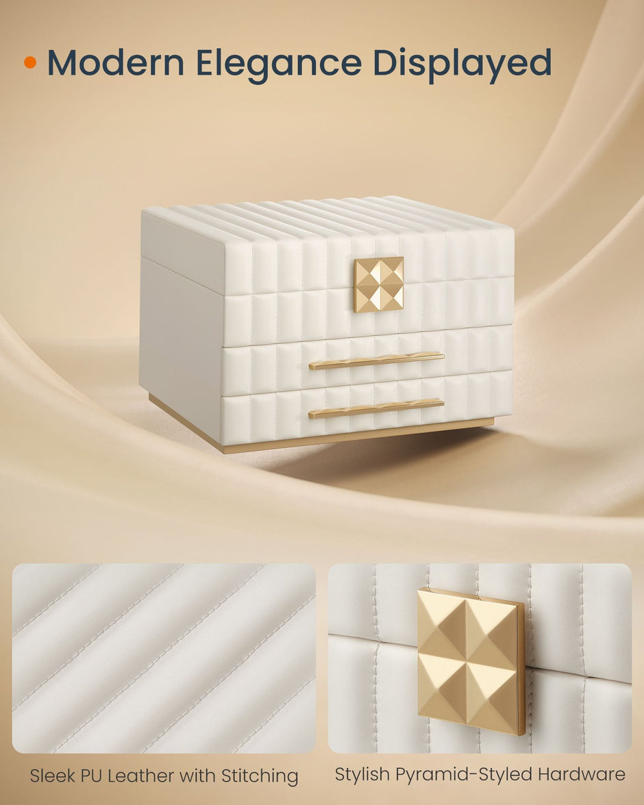 3-Tier Jewellery Box – PU – Cloud White – With Mirror and 2 Drawers