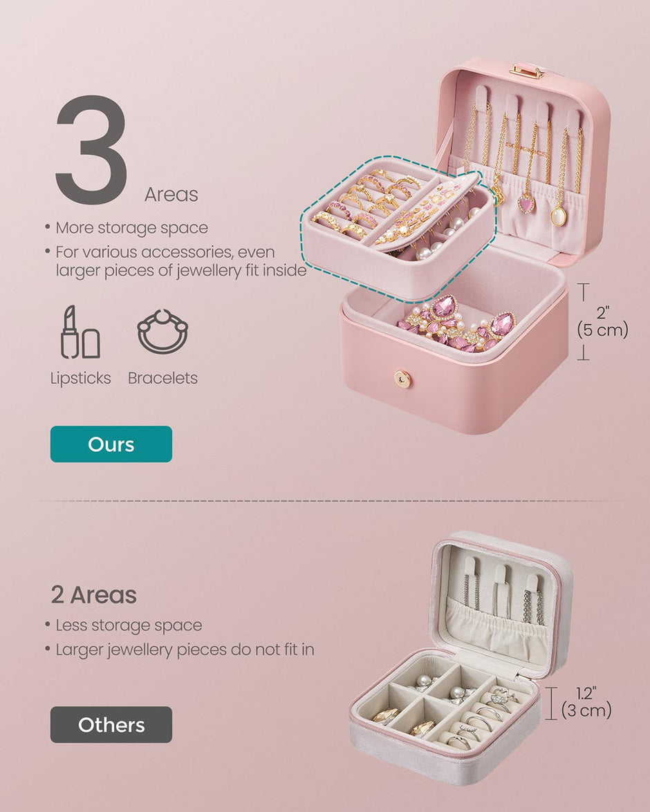 Jewellery Box – Portable – Jelly Pink – 2-Layer Travel Storage