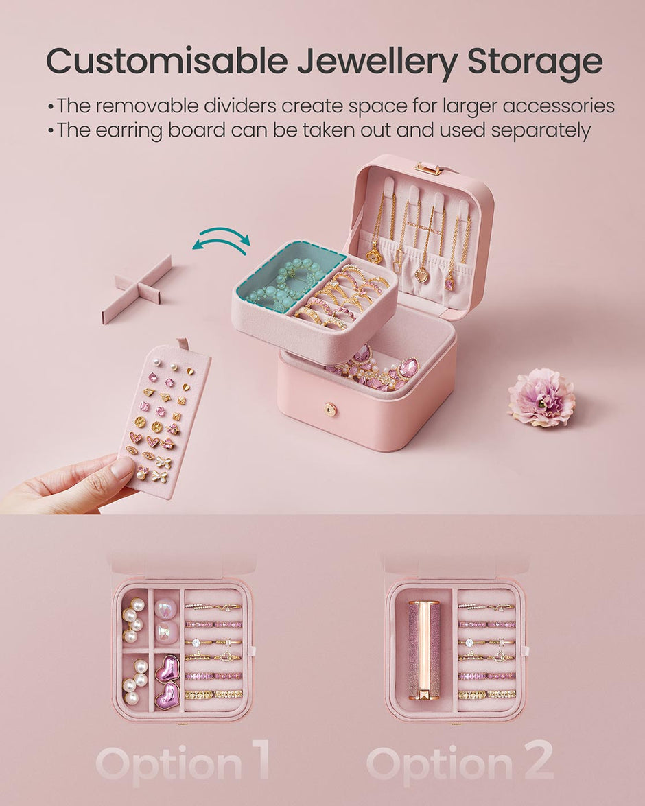 Jewellery Box – Portable – Jelly Pink – 2-Layer Travel Storage