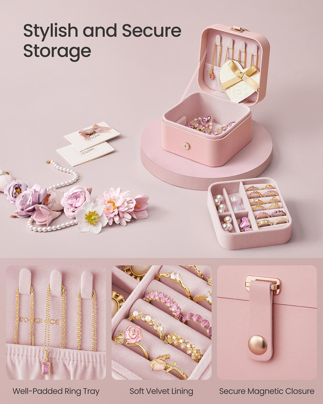 Jewellery Box – Portable – Jelly Pink – 2-Layer Travel Storage
