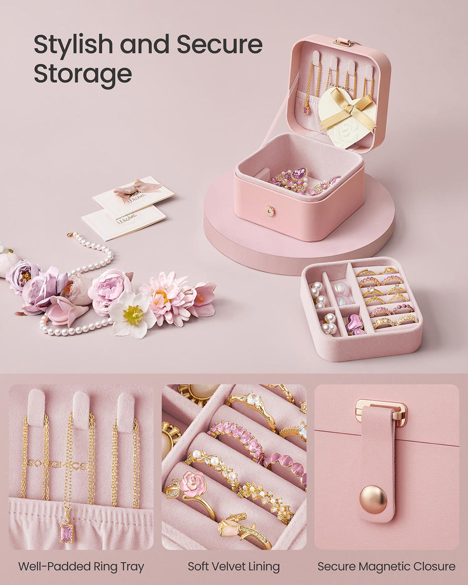 Jewellery Box – Portable – Jelly Pink – 2-Layer Travel Storage