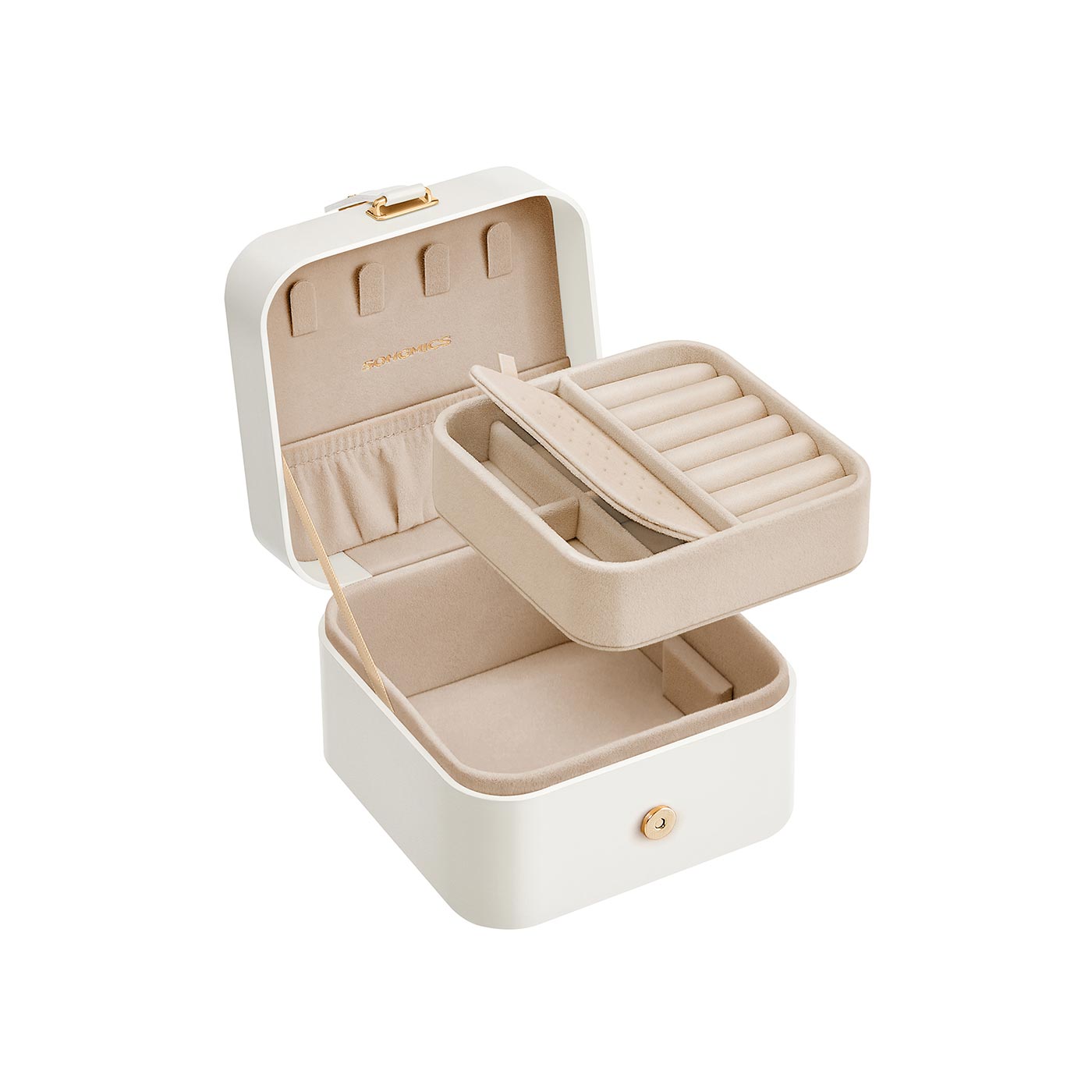 Jewellery Box – Wood – Cloud White – Portable 2-Layer Travel Storage