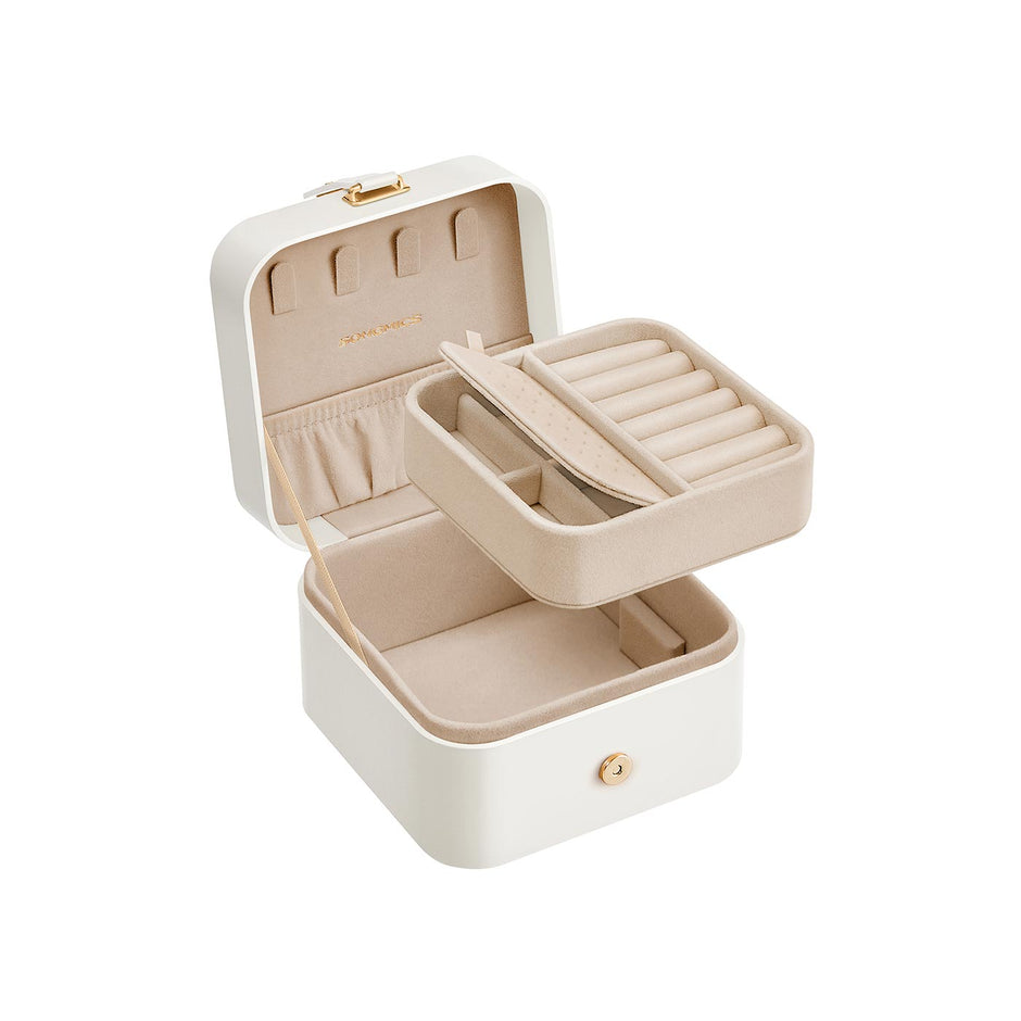 Jewellery Box – Wood – Cloud White – Portable 2-Layer Travel Storage