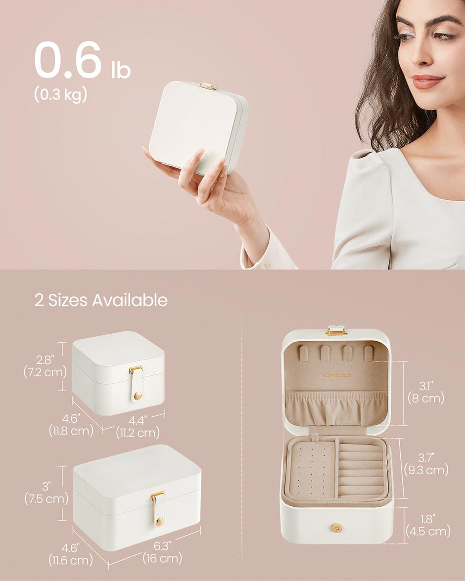 Jewellery Box – Wood – Cloud White – Portable 2-Layer Travel Storage