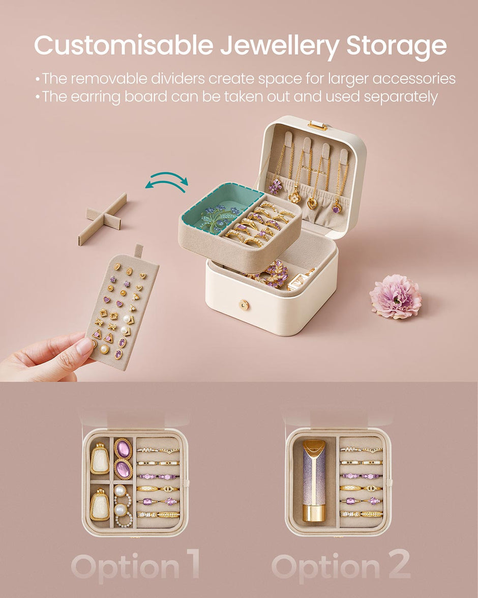 Jewellery Box – Wood – Cloud White – Portable 2-Layer Travel Storage
