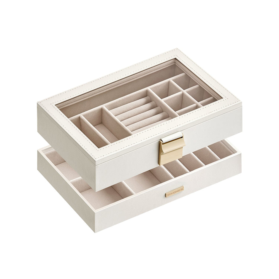 Stackable Jewellery Trays – Clear Glass – Cloud White – 2-Tier Design