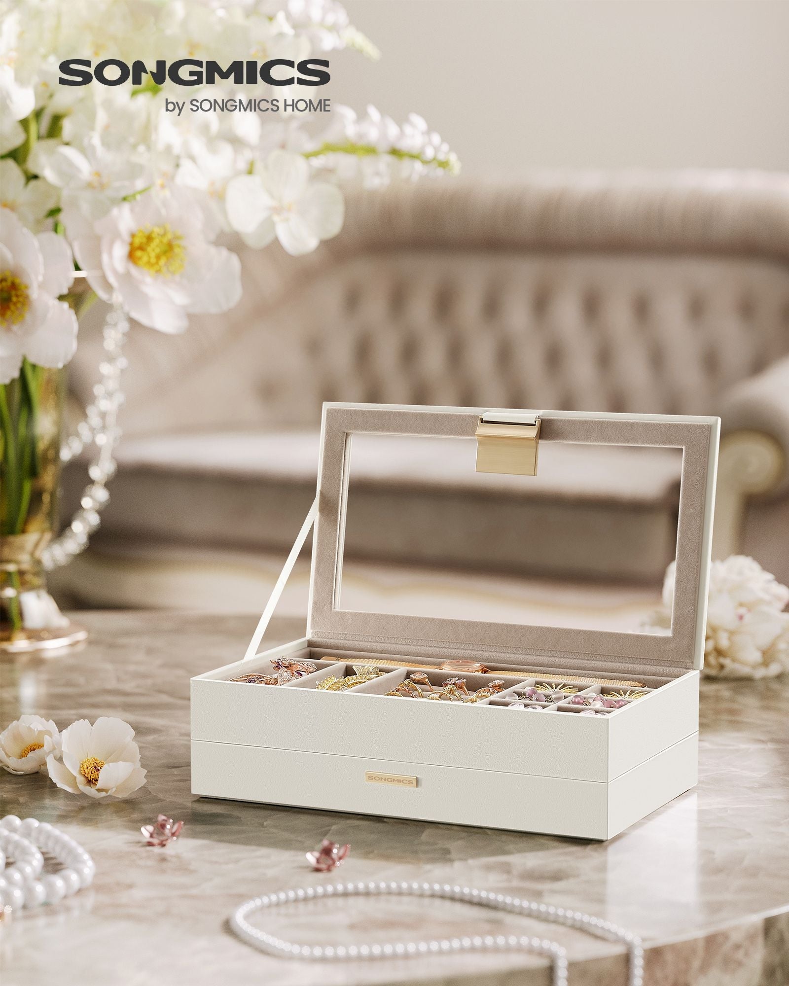 Stackable Jewellery Trays – Clear Glass – Cloud White – 2-Tier Design