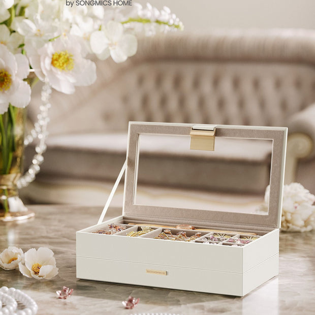 Stackable Jewellery Trays – Clear Glass – Cloud White – 2-Tier Design