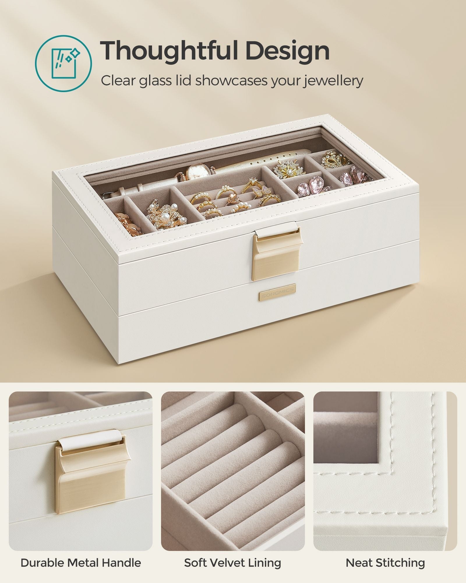 Stackable Jewellery Trays – Clear Glass – Cloud White – 2-Tier Design