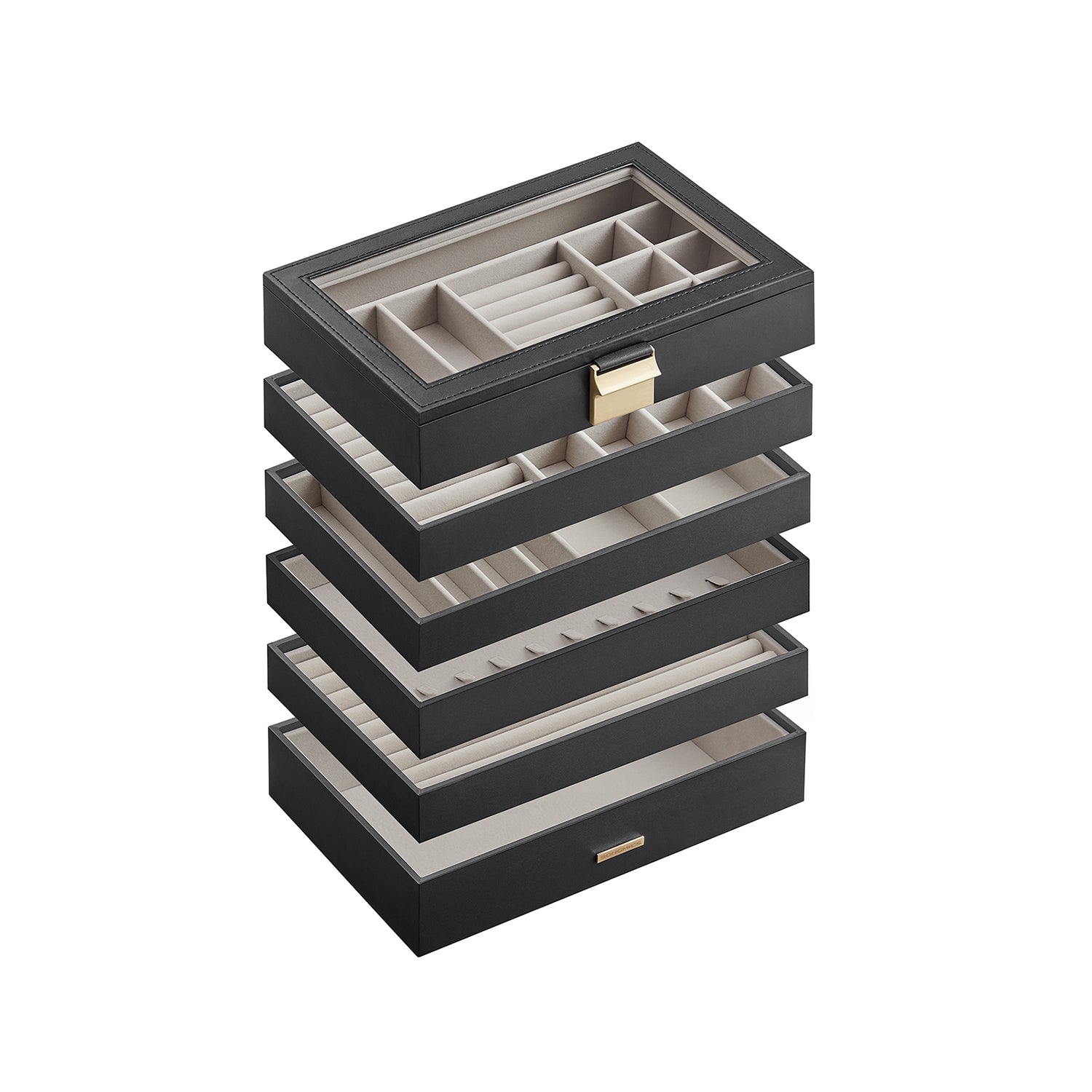 Stackable Jewellery Tray – Glass – Ink Black – 6-Tier Design
