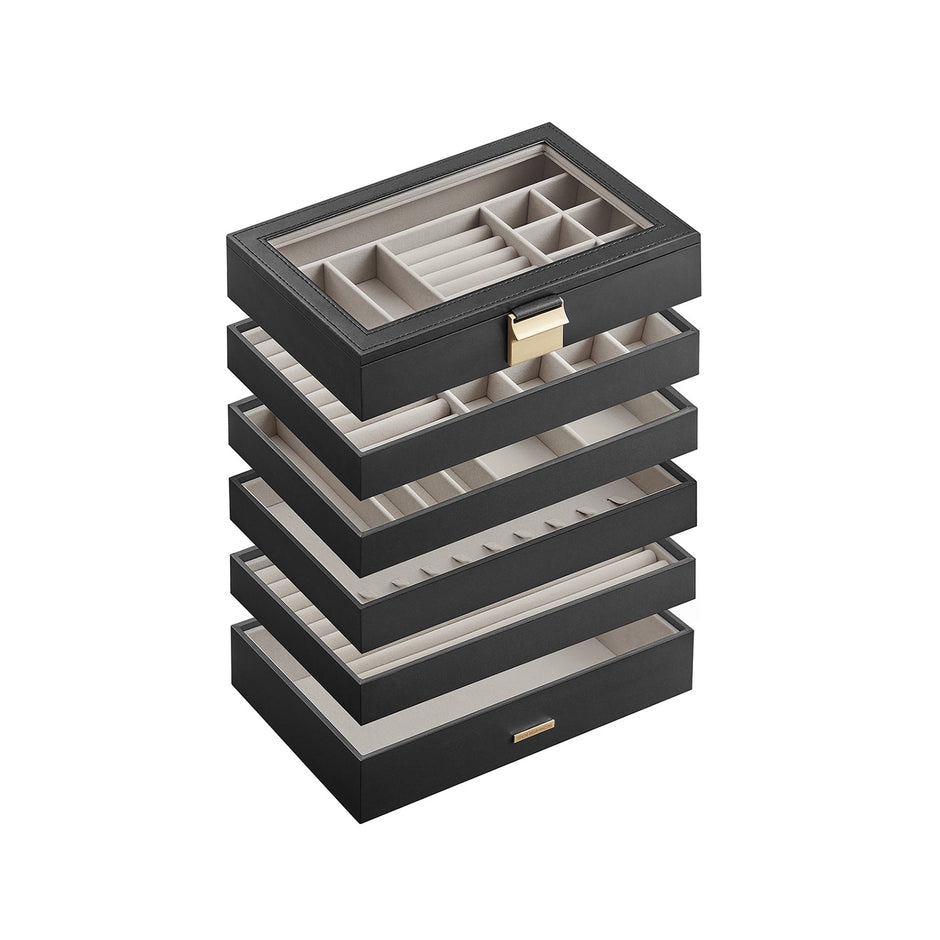 Stackable Jewellery Tray – Glass – Ink Black – 6-Tier Design