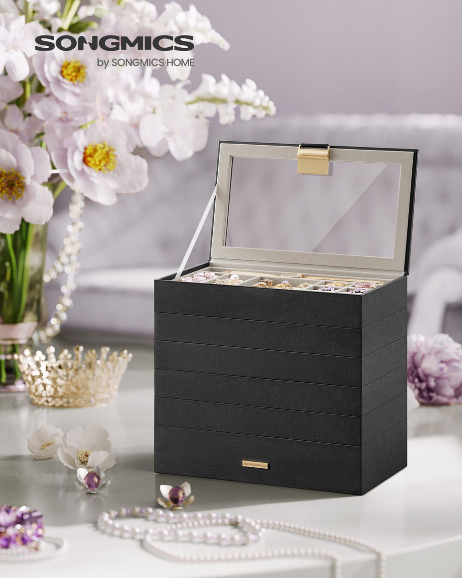 Stackable Jewellery Tray – Glass – Ink Black – 6-Tier Design