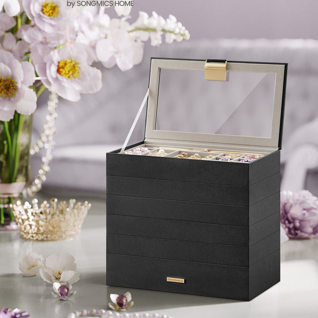 Stackable Jewellery Tray – Glass – Ink Black – 6-Tier Design