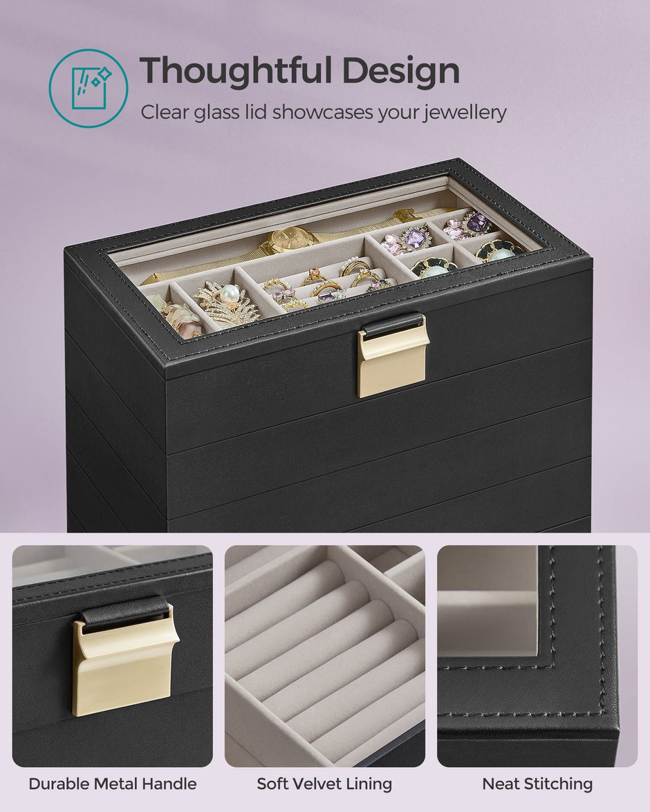 Stackable Jewellery Tray – Glass – Ink Black – 6-Tier Design