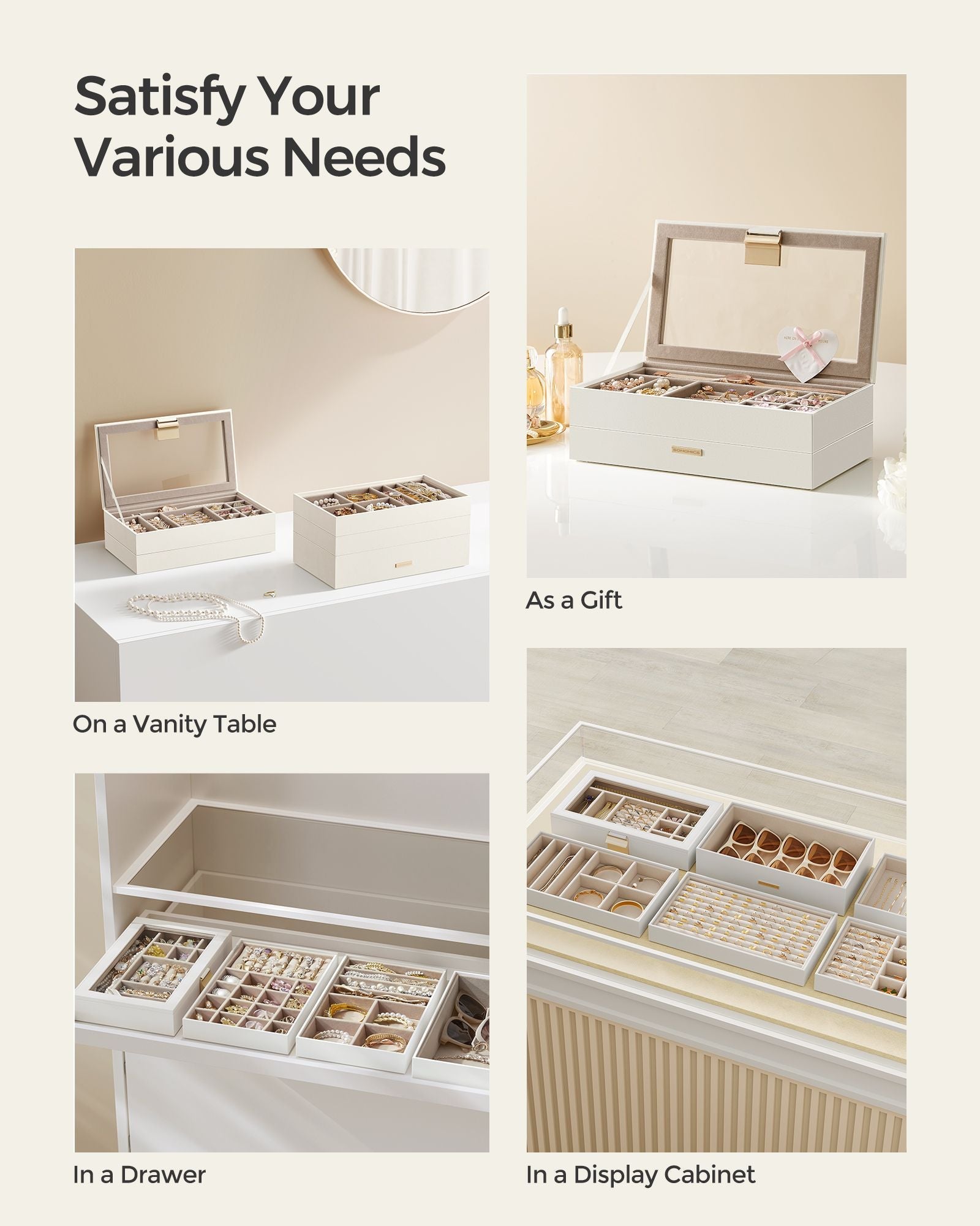 Jewellery Tray – Glass – Cloud White – 6-Tier Stackable Design