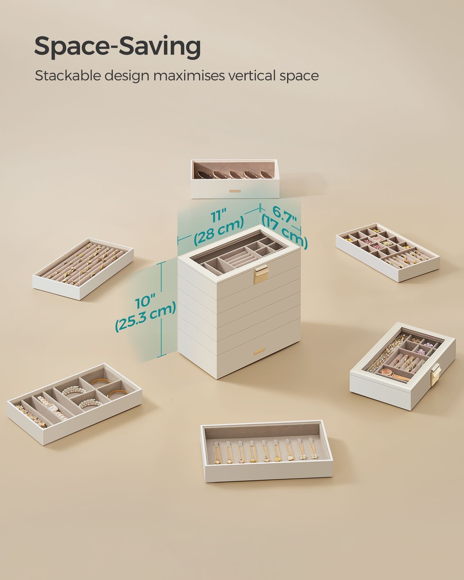 Jewellery Tray – Glass – Cloud White – 6-Tier Stackable Design