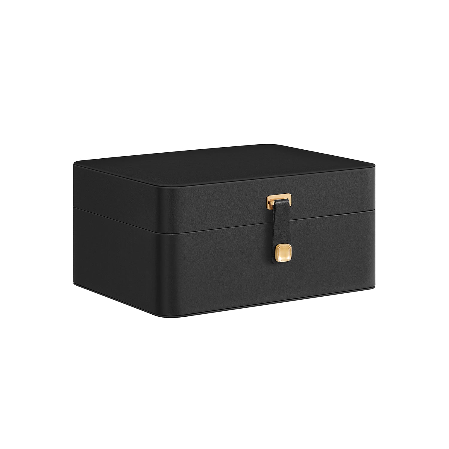 2-Layer Jewellery Box – Faux Leather – Ink Black – Removable Tray with Mirror