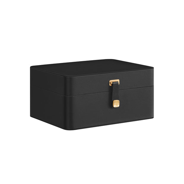 2-Layer Jewellery Box – Faux Leather – Ink Black – Removable Tray with Mirror