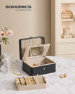 2-Layer Jewellery Box – Faux Leather – Ink Black – Removable Tray with Mirror