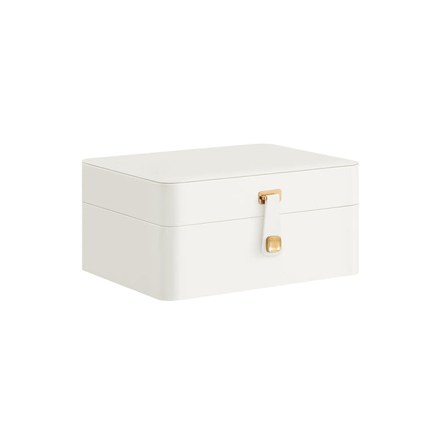 Jewellery Box – Fabric – Cloud White – 2-Layer with Mirror and Removable Tray