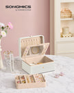 Jewellery Box – Fabric – Cloud White – 2-Layer with Mirror and Removable Tray