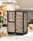 Jewellery Box – Wood and Glass – Black – 360° Rotating with 5 Drawers and Open Design