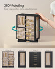 Jewellery Box – Wood and Glass – Black – 360° Rotating with 5 Drawers and Open Design