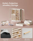 360° Rotating Jewellery Box – Wood – Cloud White – 7 Drawers with Glass Window and Open Design