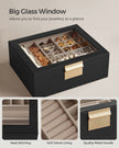 Jewellery Organiser – Wood and Glass – Graphite Black – 2-Layer with Removable Tray