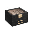 3-Layer Jewellery Box – Wood and Glass – White – Includes 2 Drawers and Glass Lid