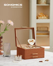 3-Tier Jewellery Box – Glass and Wood – Caramel Brown and Gold – Organiser with Drawers