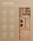 3-Tier Jewellery Box – Glass and Wood – Caramel Brown and Gold – Organiser with Drawers