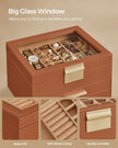 3-Tier Jewellery Box – Glass and Wood – Caramel Brown and Gold – Organiser with Drawers
