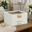 Jewellery Box – Glass – Cloud White and Gold – 3-Layer with 2 Drawers