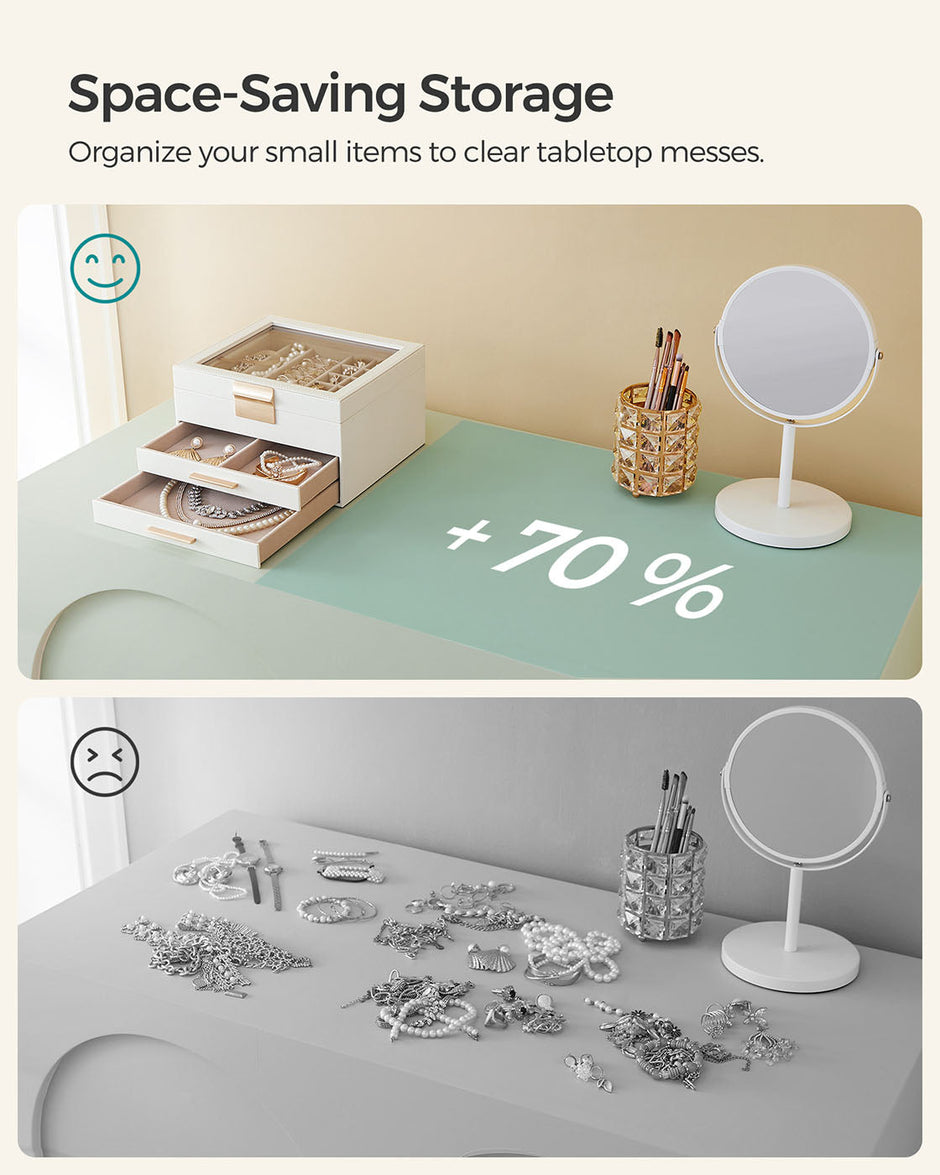3-Layer Jewellery Box – Wood and Glass – White – Includes 2 Drawers and Glass Lid