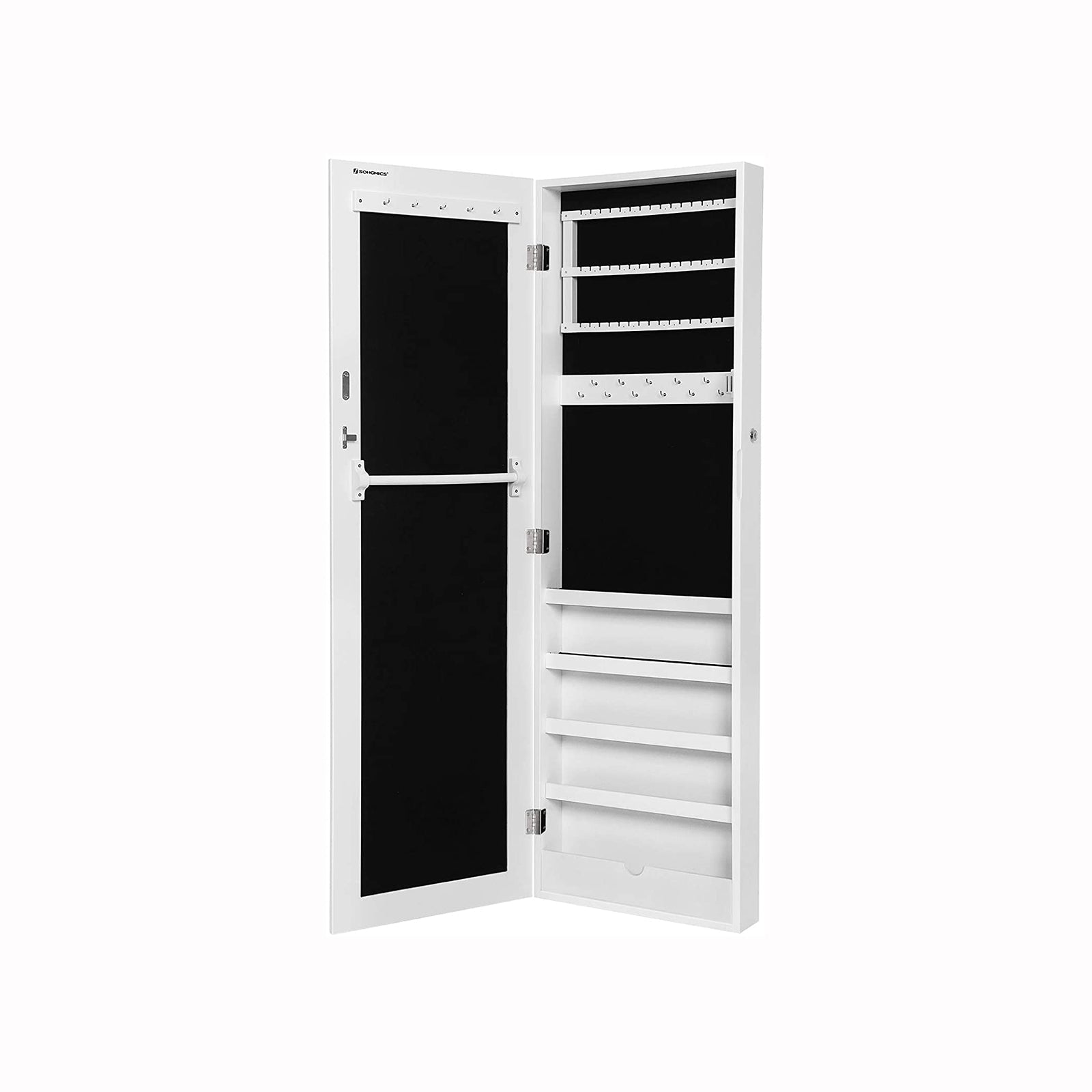 Jewelry Cabinet – MDF – White – Wall-Mounted and Lockable