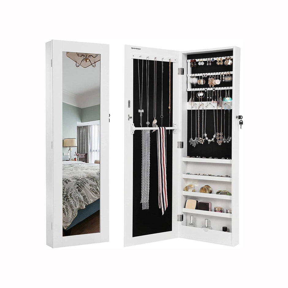 Jewelry Cabinet – MDF – White – Wall-Mounted and Lockable