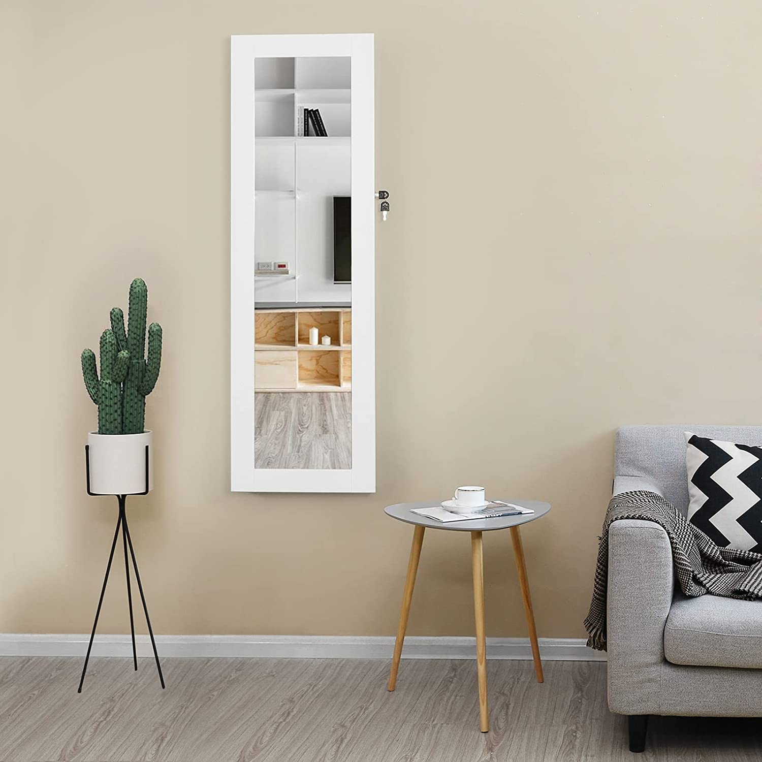 Jewelry Cabinet – MDF – White – Wall-Mounted and Lockable