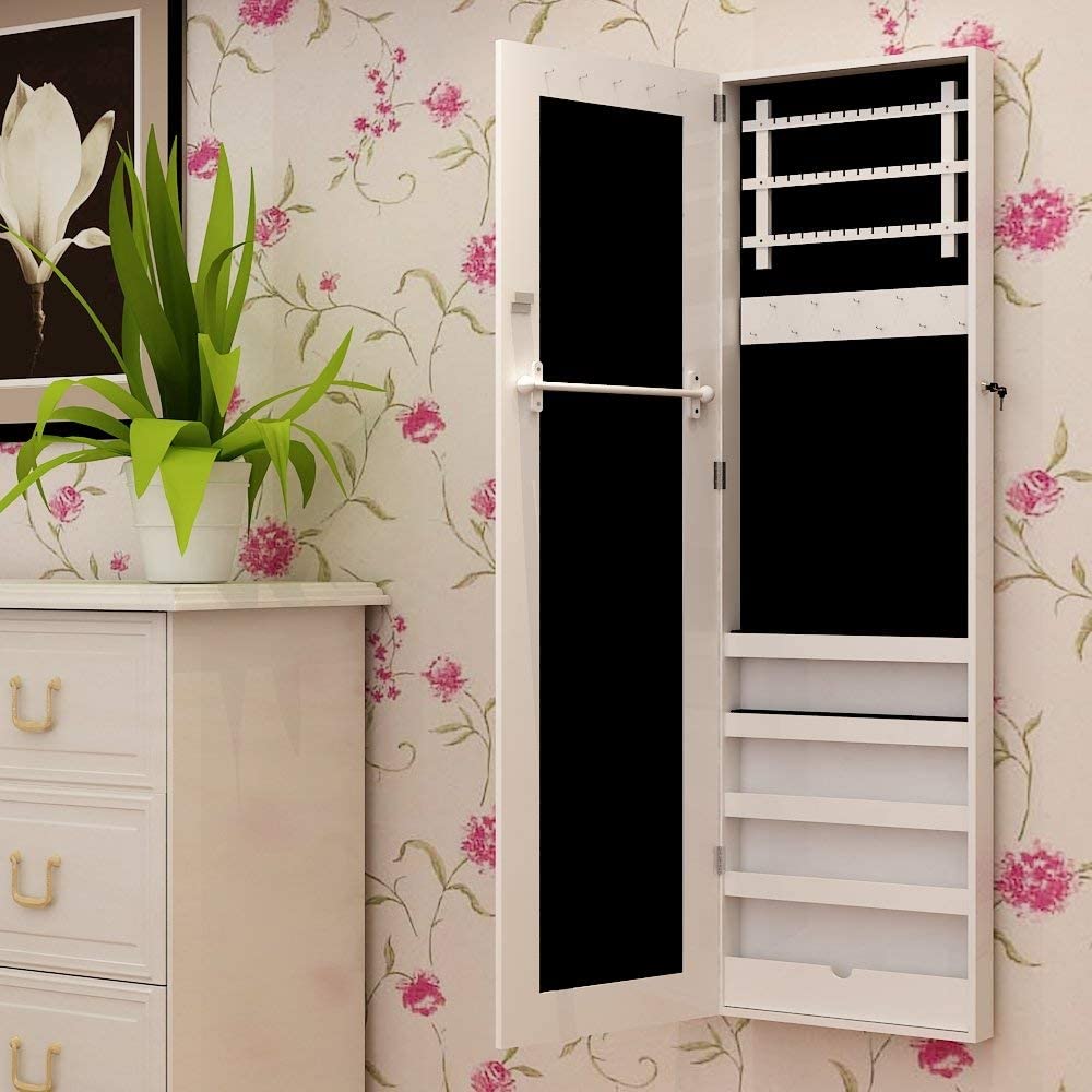 Jewelry Cabinet – MDF – White – Wall-Mounted and Lockable