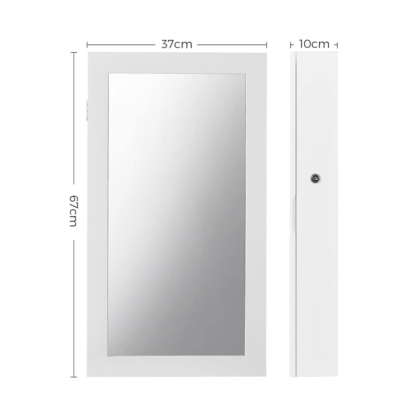 Lockable Jewellery Cabinet – Wood – White – Wall-Mounted with Mirror and Space-Saving Design