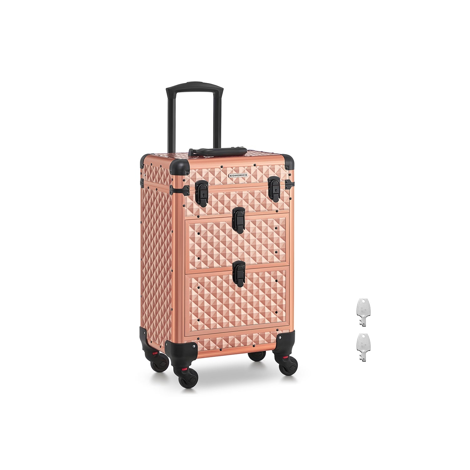 Beauty Case – Plastic – Black – Mobile with 4 Removable Universal Wheels and 3-Level Top